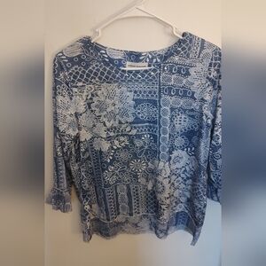 Alfred Dunner Navy and White Patterned Blouse